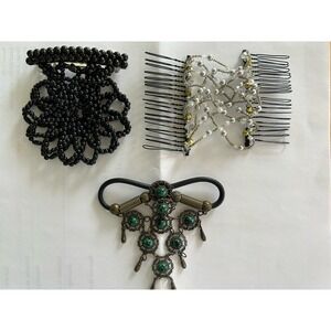 3 Vintage Hair Accessories Lot‎ Combs Bun Holder Hair Spike Antique